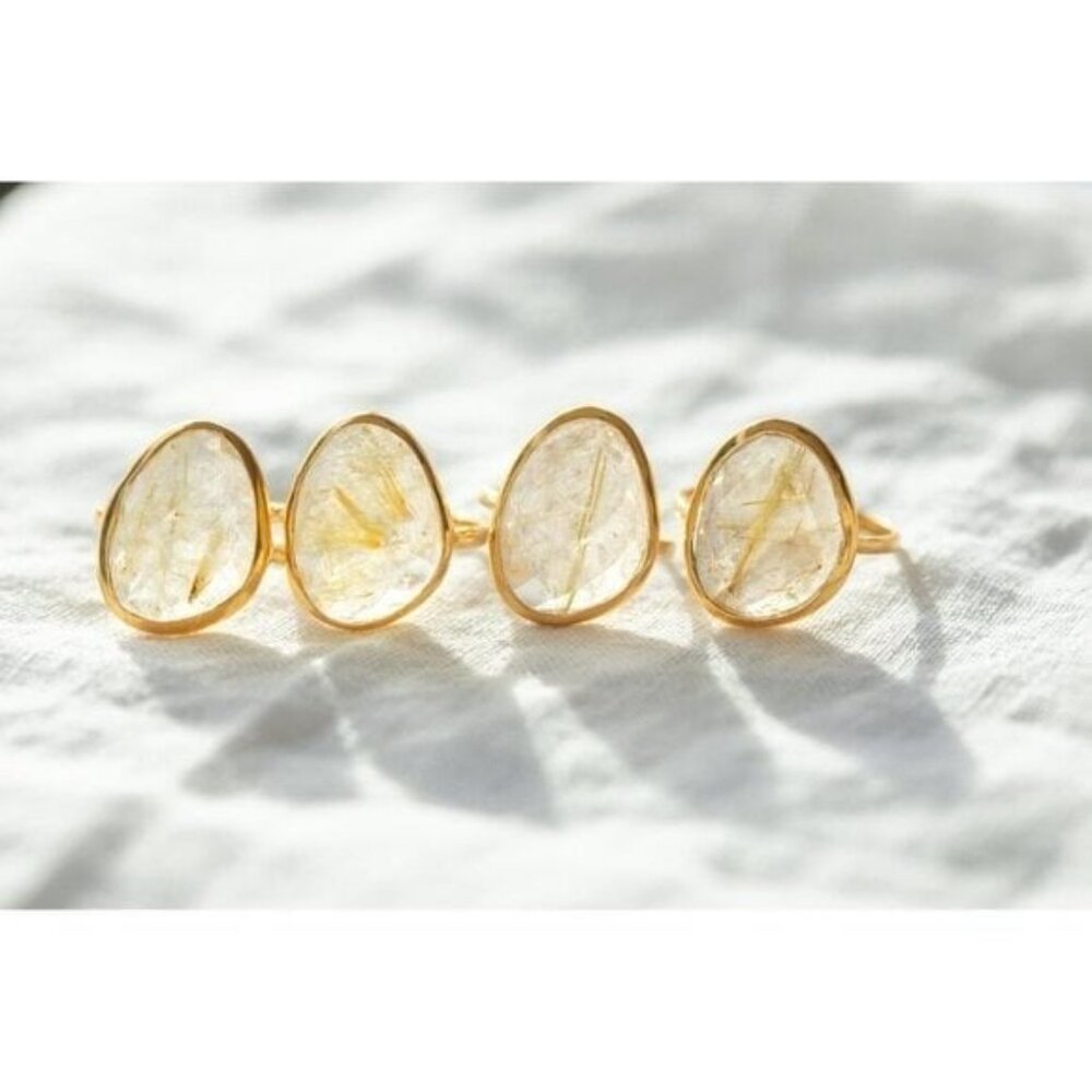 Statement Ring Gold Rutile Quartz Gold Vermeil Beautiful Faceted Rutile Quartz - Picture 12 of 15